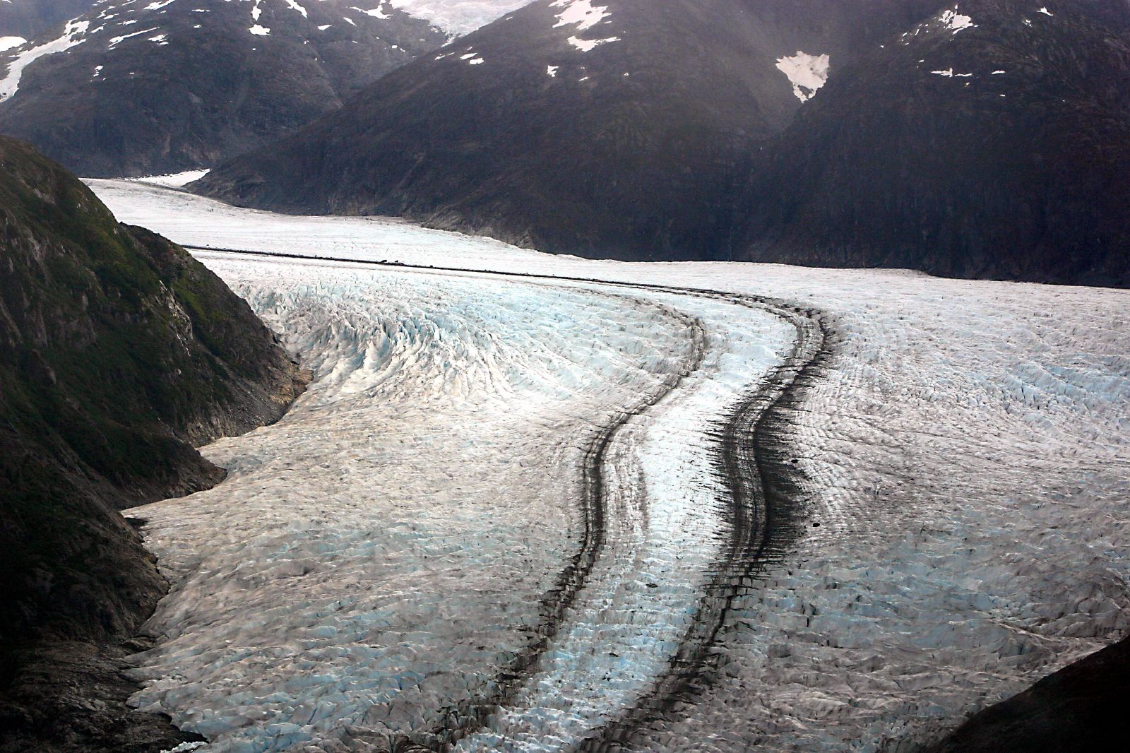Aerial view of Eagle Glacier near Juneau from a helicopter tour